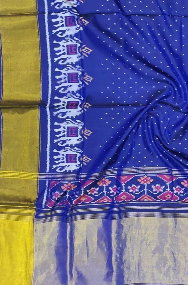 Blue Handloom Single Ikat Patola Pure Silk Saree - Luxurion World