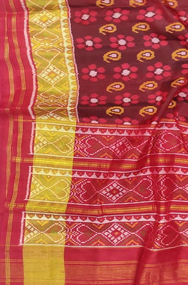 Maroon Handloom Single Ikat Patola Pure Silk Saree - Luxurion World