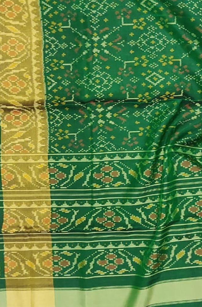 Green Handloom Single Ikat Patola Pure Silk Saree - Luxurion World