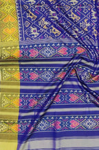Blue Handloom Single Ikat Patola Pure Silk Saree - Luxurion World