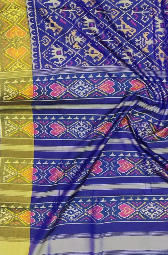 Blue Handloom Single Ikat Patola Pure Silk Saree - Luxurion World