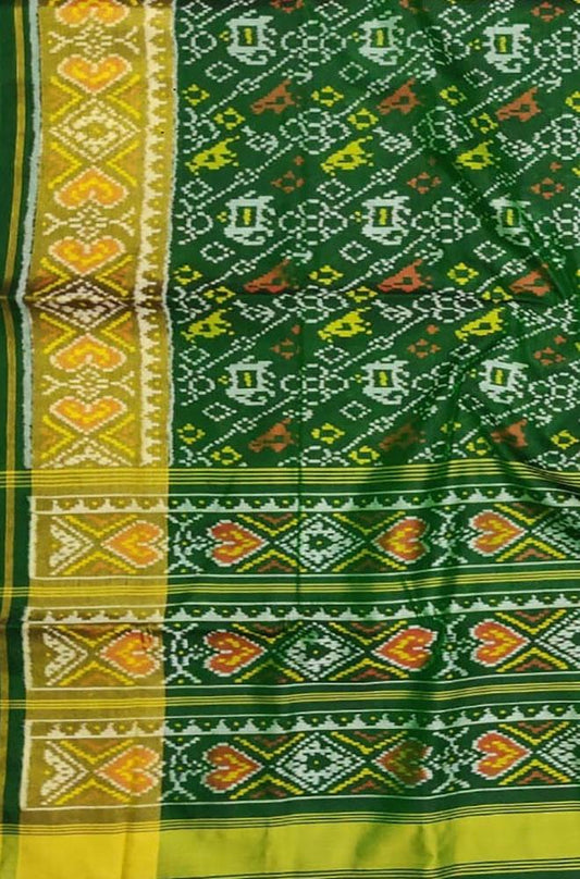 Green Handloom Single Ikat Patola Pure Silk Saree - Luxurion World