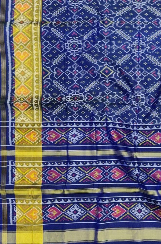 Blue Handloom Single Ikat Patola Pure Silk Saree - Luxurion World