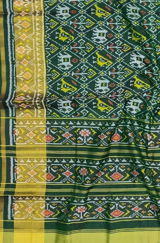 Green Handloom Single Ikat Patola Pure Silk Saree - Luxurion World