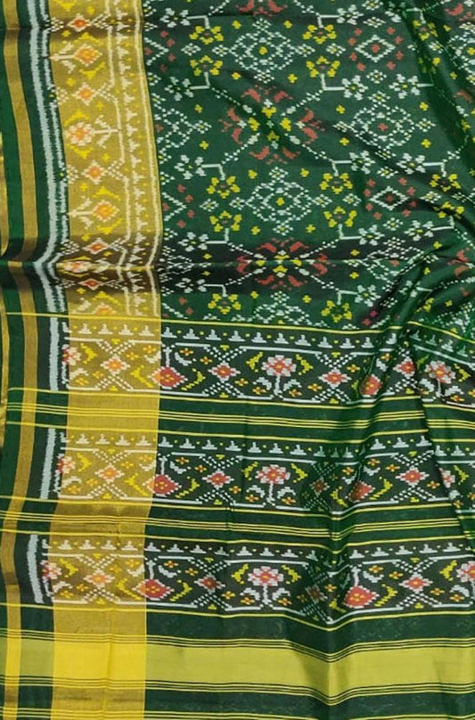 Green Handloom Single Ikat Patola Pure Silk Saree - Luxurion World