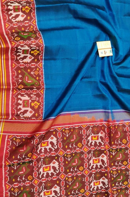 Blue Handloom Semi Patan Patola Pure Silk Saree - Luxurion World