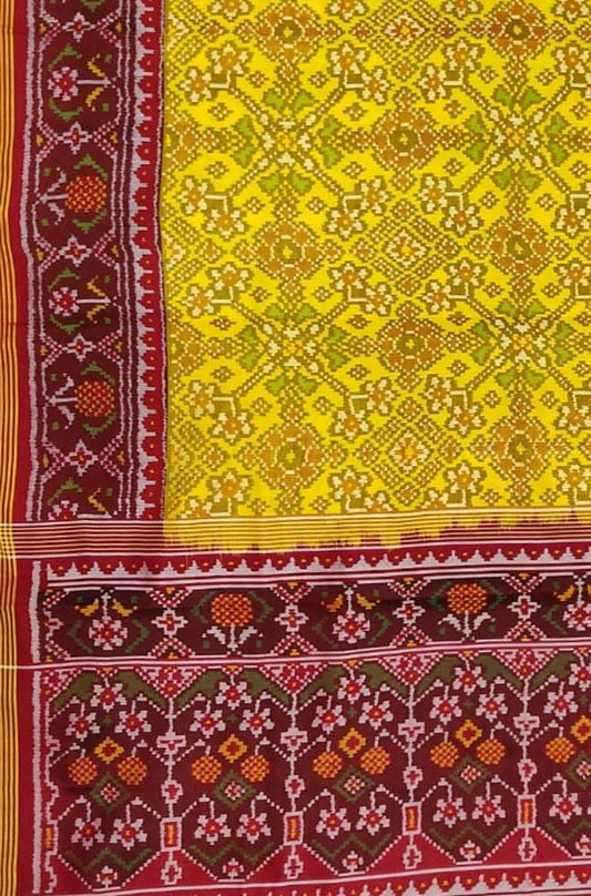 Yellow Handloom Semi Patan Patola Pure Silk Saree - Luxurion World
