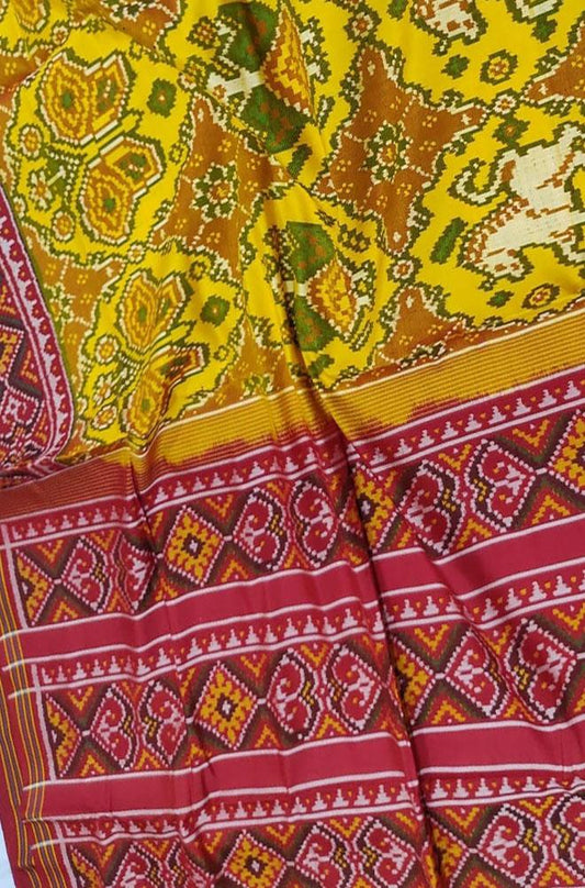Yellow Handloom Semi Patan Patola Pure Silk Saree - Luxurion World
