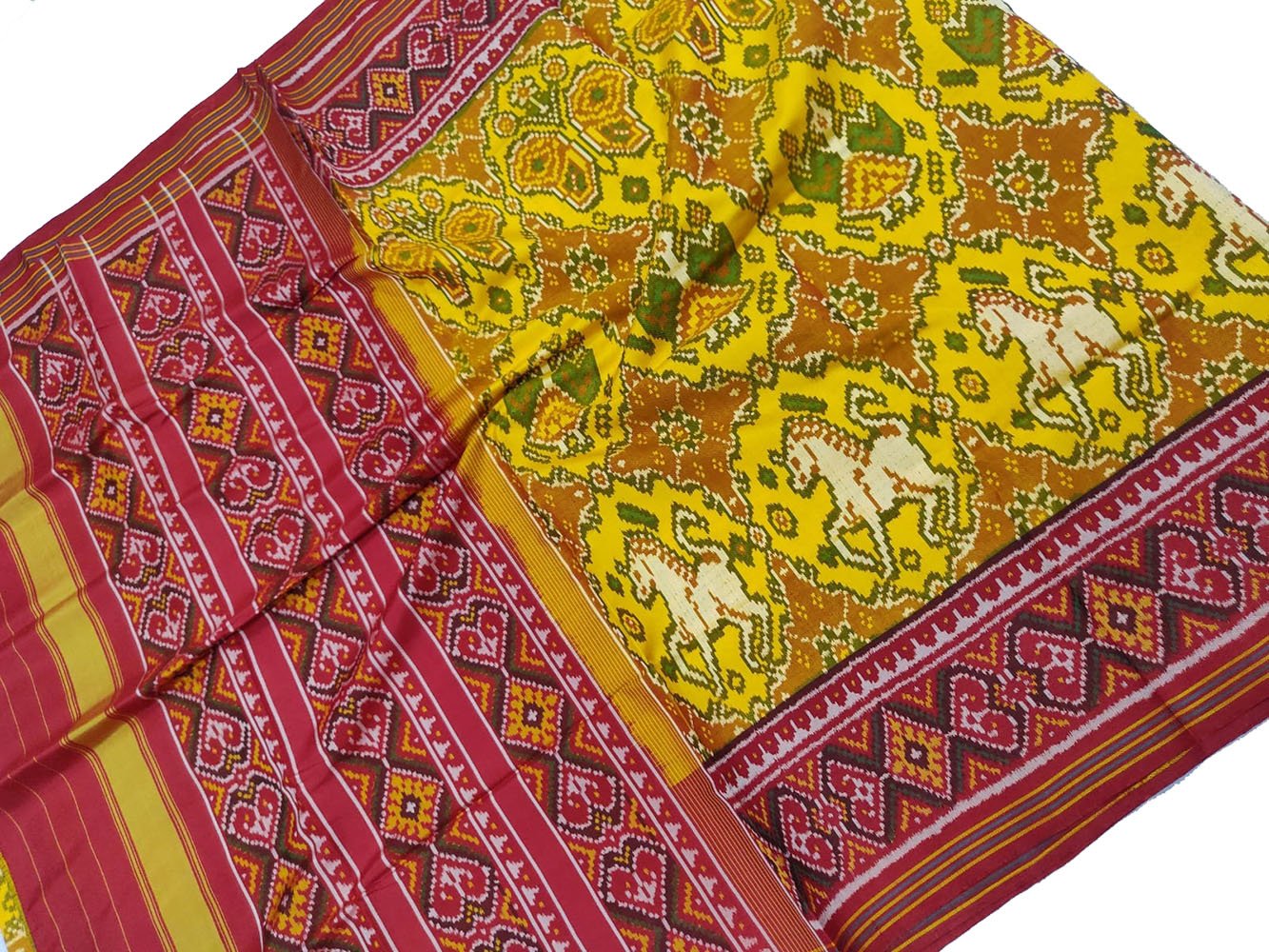 Yellow Handloom Semi Patan Patola Pure Silk Saree - Luxurion World