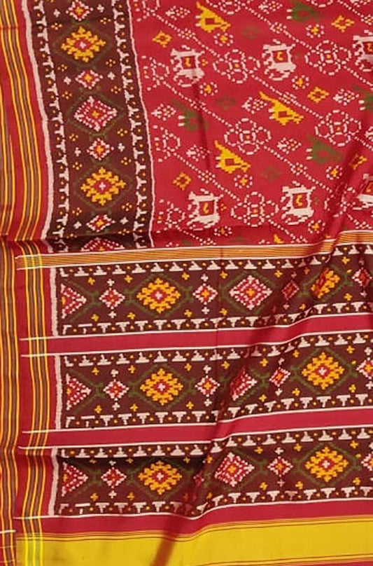 Red Handloom Semi Patan Patola Pure Silk Saree - Luxurion World