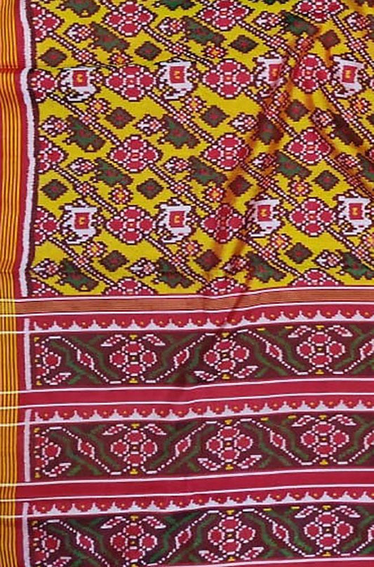 Yellow Handloom Semi Patan Patola Pure Silk Saree - Luxurion World
