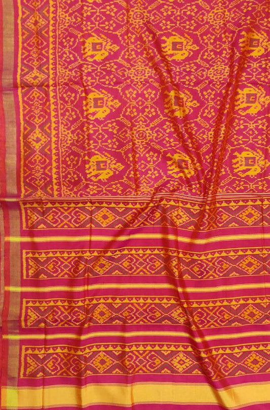Pink Handloom Single Ikat Patola Pure Silk Saree - Luxurion World