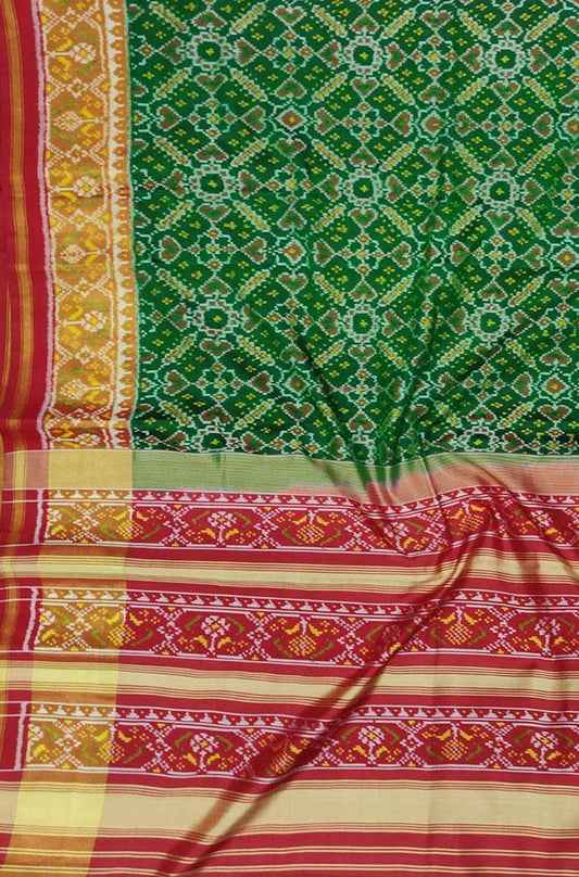 Green Handloom Single Ikat Patola Pure Silk Saree - Luxurion World