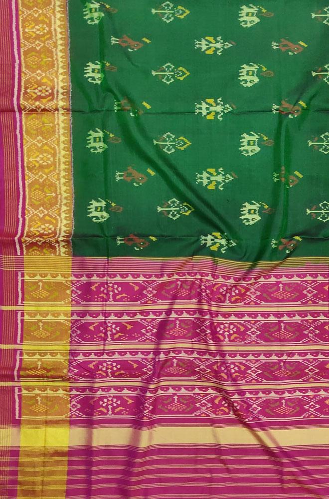 Green Handloom Single Ikat Patola Pure Silk Saree - Luxurion World
