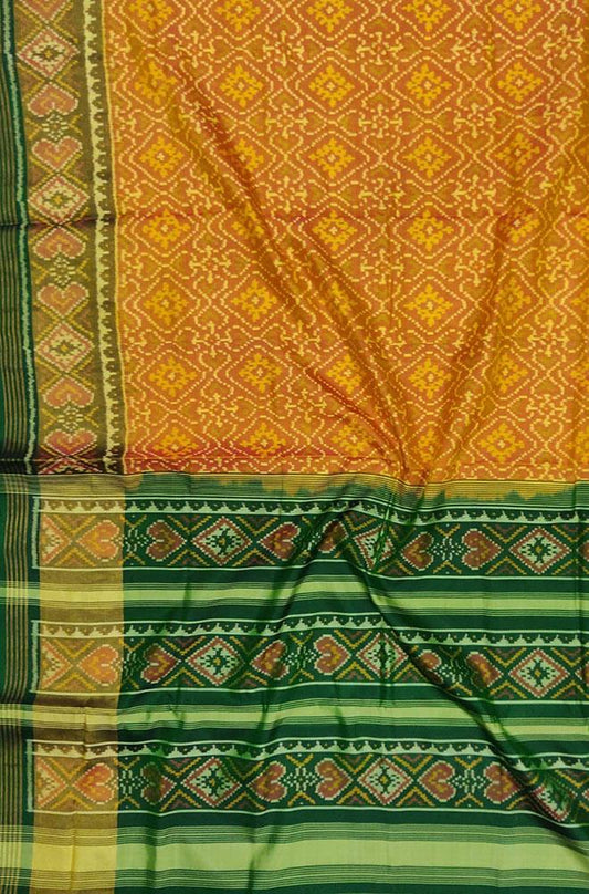 Yellow Handloom Single Ikat Patola Pure Silk Saree - Luxurion World