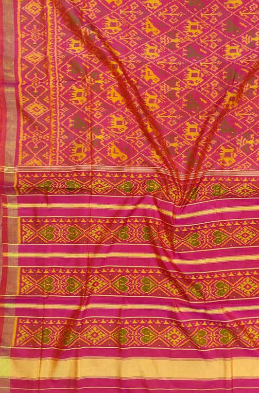 Pink Handloom Single Ikat Patola Pure Silk Saree - Luxurion World