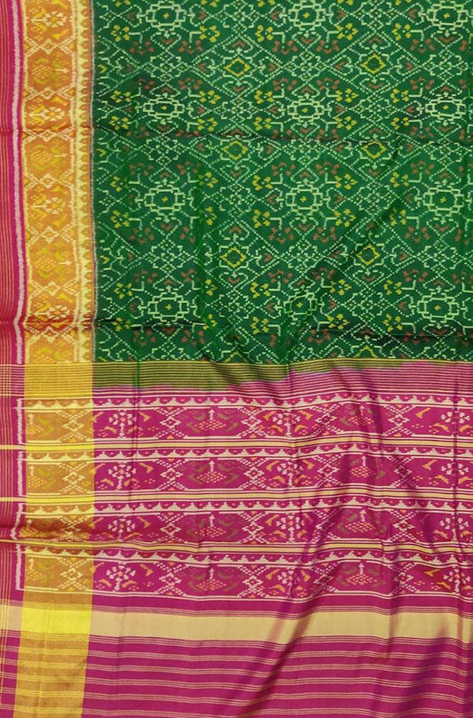 Green Handloom Single Ikat Patola Pure Silk Saree - Luxurion World