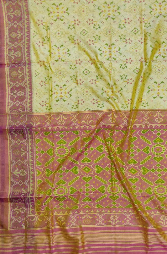 Yellow Handloom Single Ikat Patola Pure Silk Saree - Luxurion World