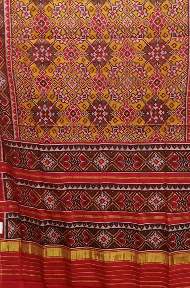 Yellow Handloom Semi Patan Patola Pure Silk Saree