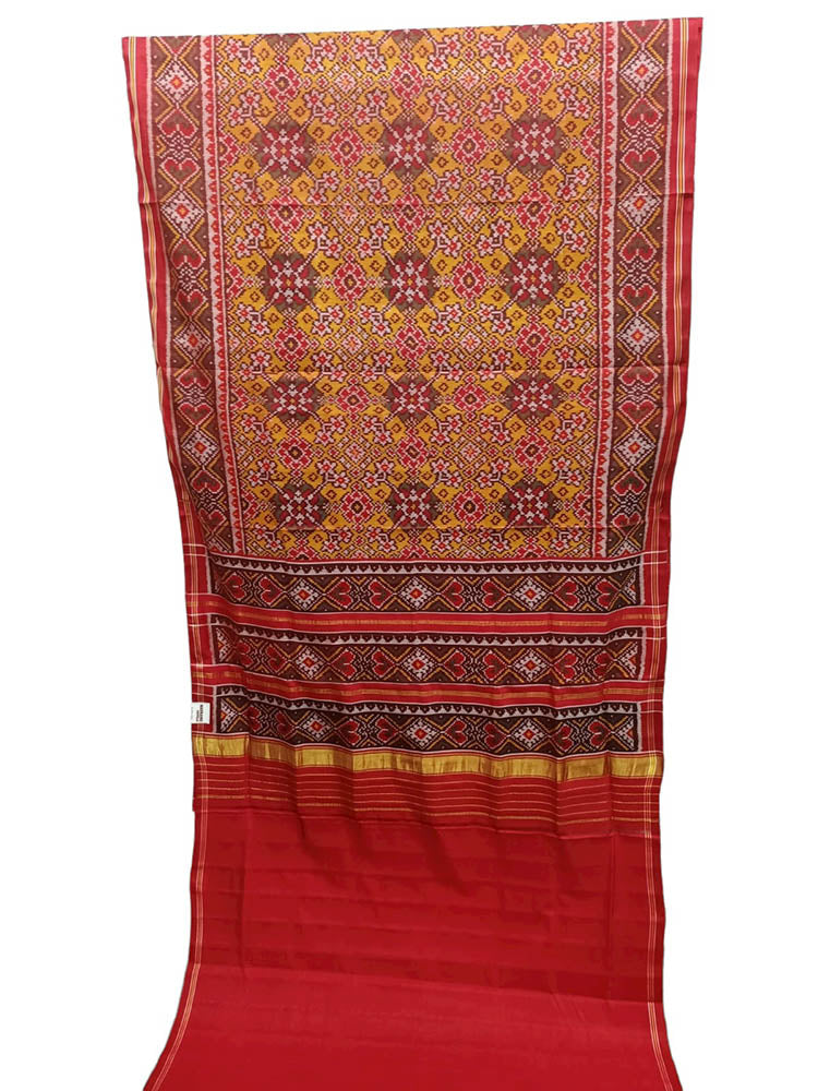 Yellow Handloom Semi Patan Patola Pure Silk Saree - Luxurion World