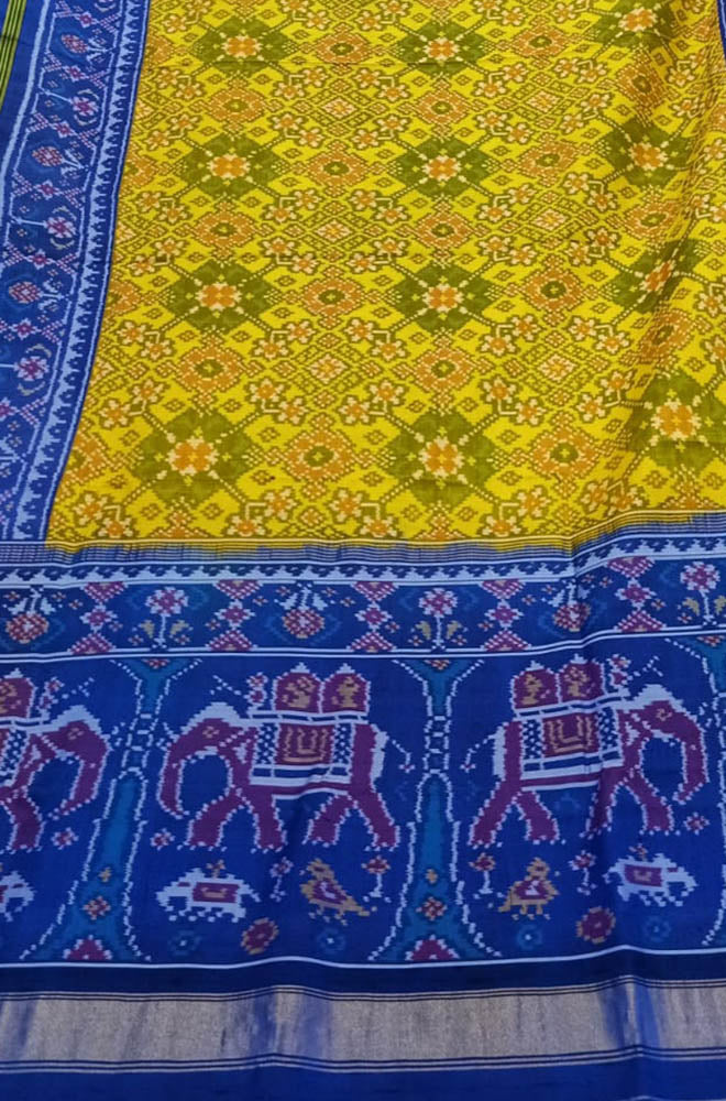 Yellow Handloom Semi Patan Patola Pure Silk Saree - Luxurionworld