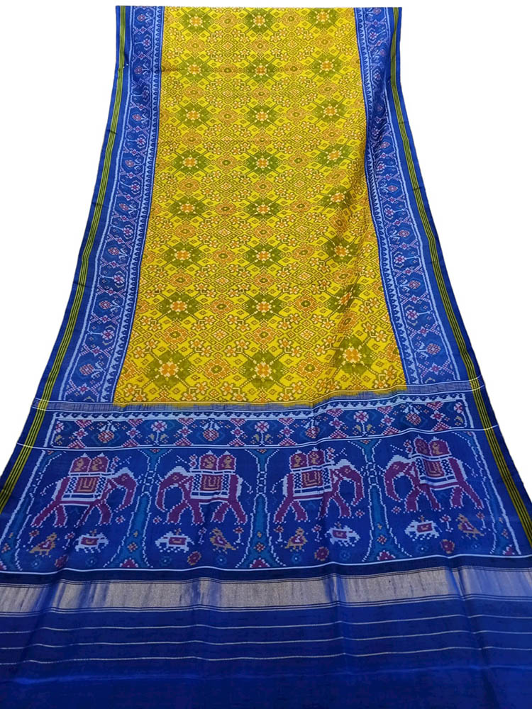 Yellow Handloom Semi Patan Patola Pure Silk Saree - Luxurionworld