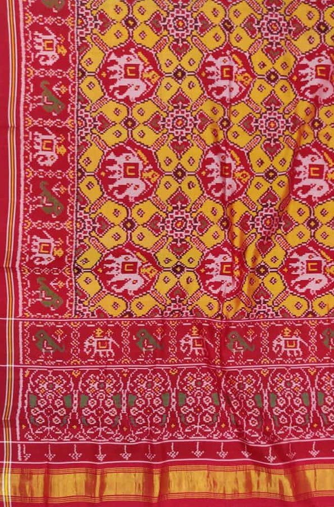 Yellow Handloom  Semi Patan Patola Pure Silk Saree - Luxurion World