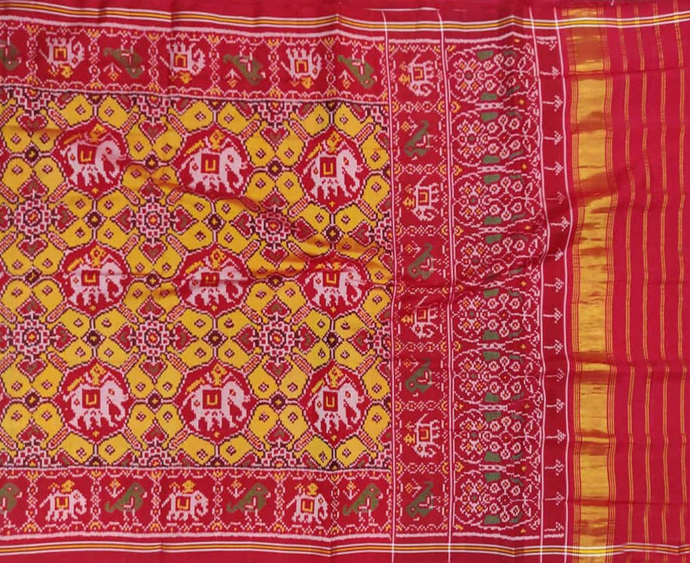 Yellow Handloom  Semi Patan Patola Pure Silk Saree - Luxurion World