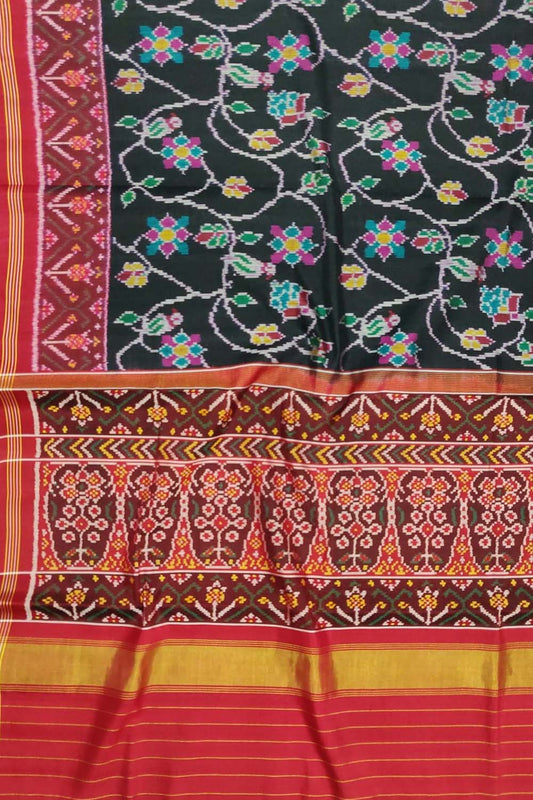 Black Handloom Semi Patan Patola Pure Silk Saree - Luxurion World