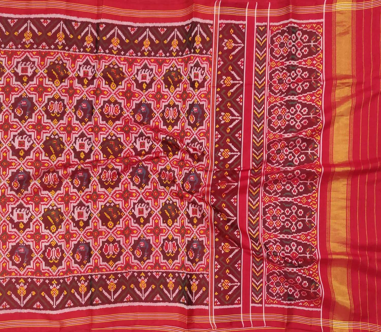 Red Handloom Semi Patan Patola Pure Silk Saree - Luxurion World