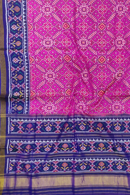 Pink Handloom Semi Patan Patola Pure Silk Saree - Luxurion World