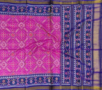 Pink Handloom Semi Patan Patola Pure Silk Saree - Luxurion World