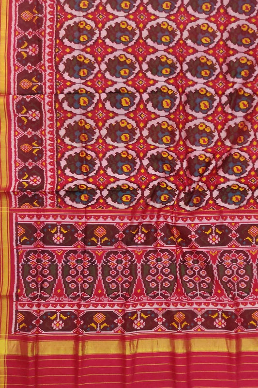 Red Handloom Semi Patan Patola Pure Silk Saree - Luxurion World