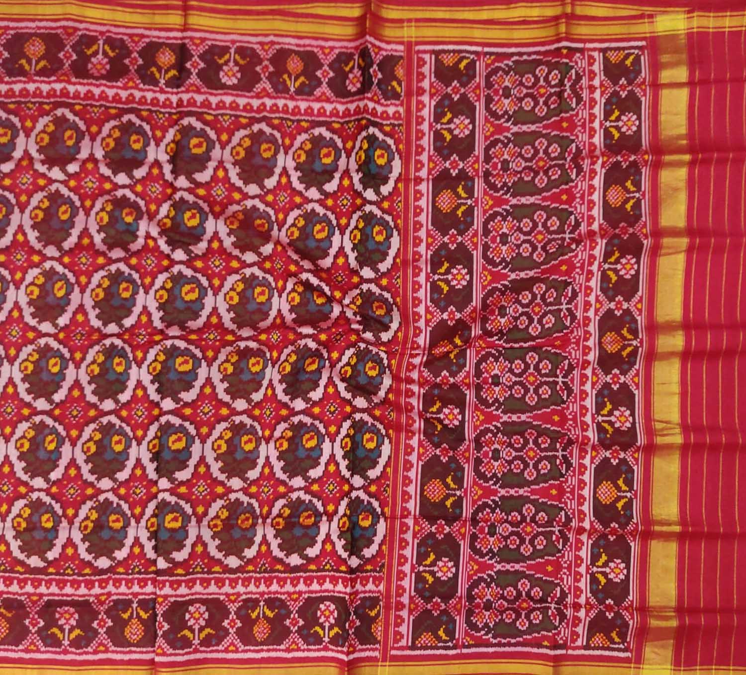 Red Handloom Semi Patan Patola Pure Silk Saree - Luxurion World