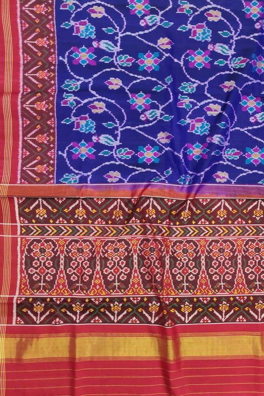 Blue Handloom Semi Patan Patola Pure Silk Saree - Luxurion World