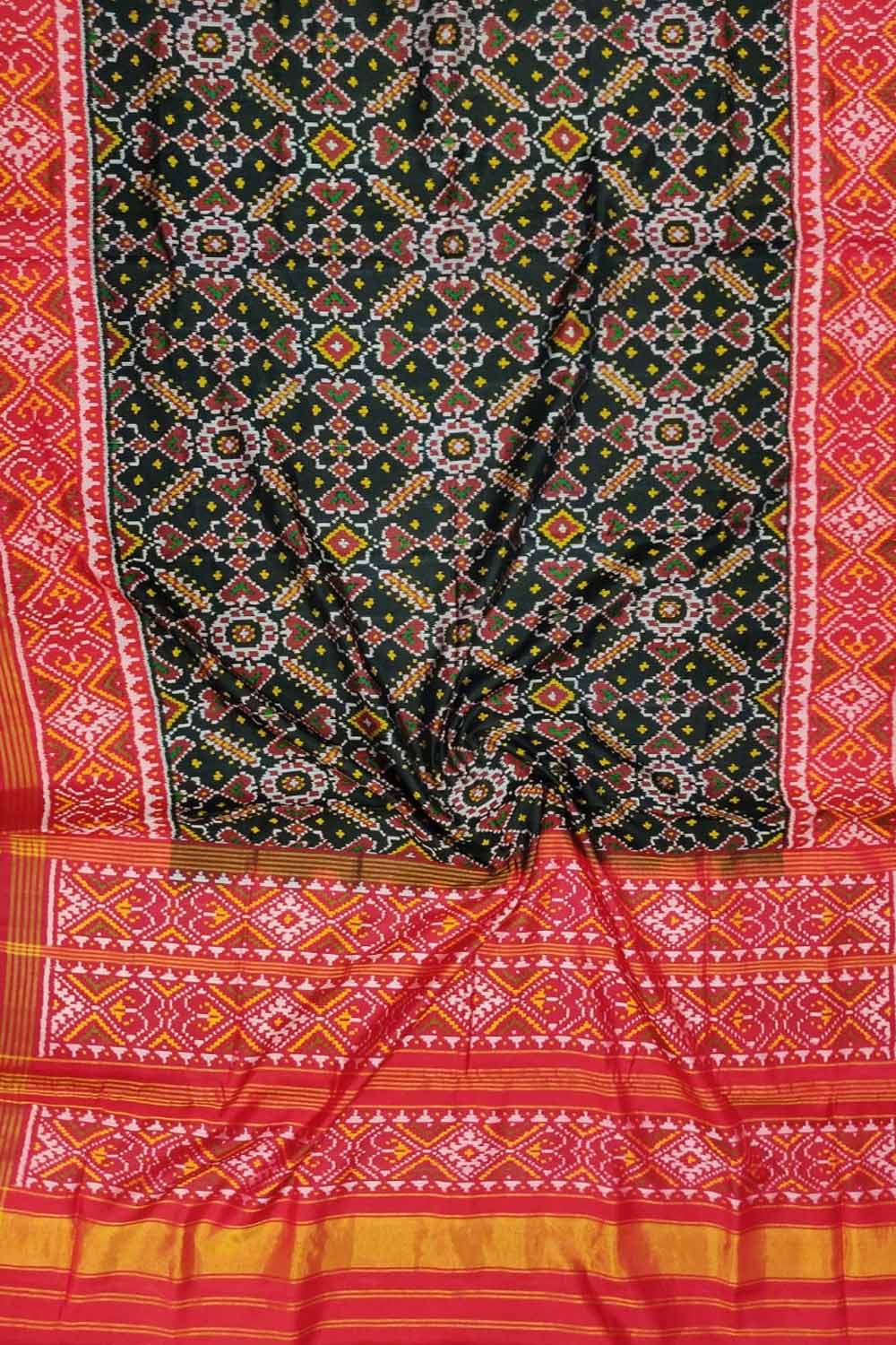Black Handloom Semi Patan Patola Pure Silk Saree - Luxurion World