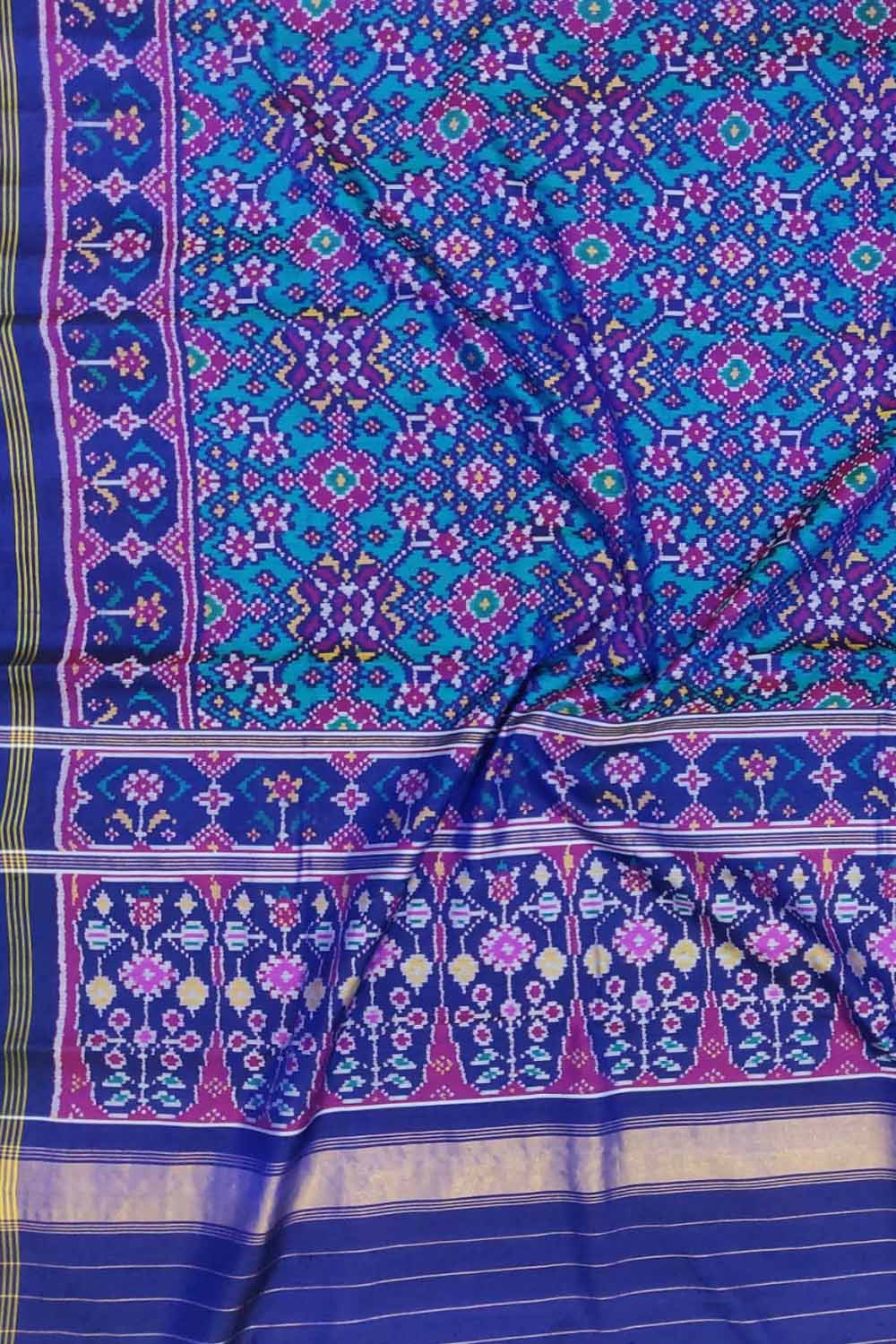 Blue Handloom Semi Patan Patola Pure Silk Saree - Luxurion World