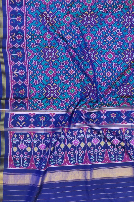 Blue Handloom Semi Patan Patola Pure Silk Saree - Luxurion World