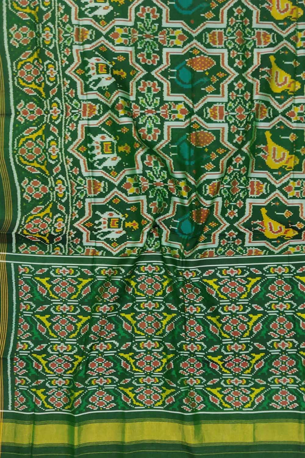 Green Handloom Semi Patan Patola Pure Silk Saree - Luxurion World