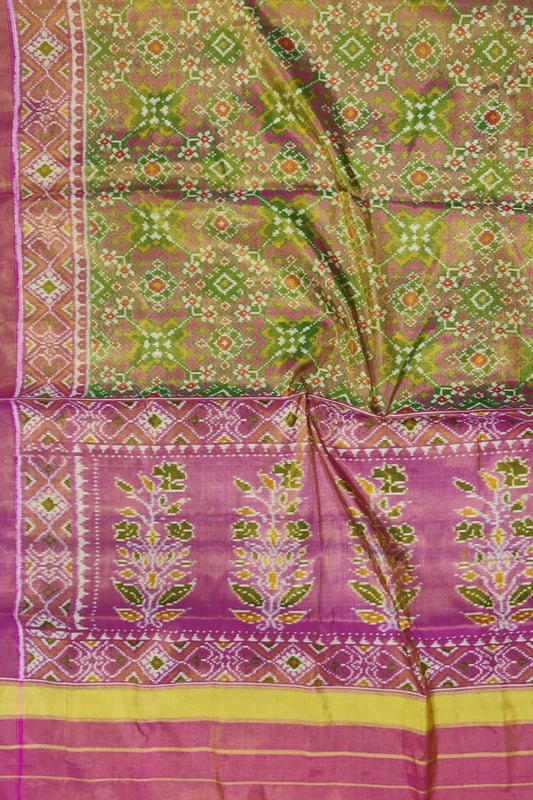 Multicolor Handloom Single Ikat Patola Pure Tissue Silk Saree - Luxurion World