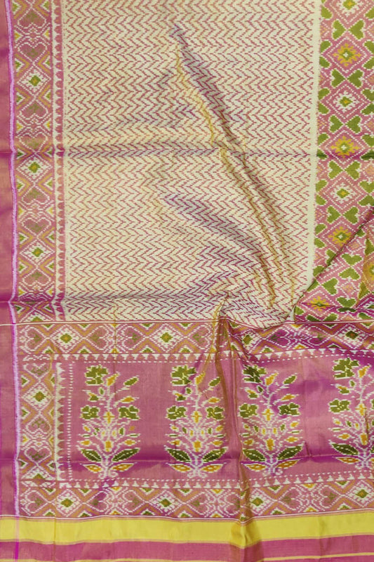 Multicolor Handloom Single Ikat Patola Pure Tissue Silk Saree - Luxurion World