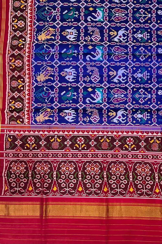 Blue Semi Patan Patola Handloom Pure Silk Saree - Luxurion World