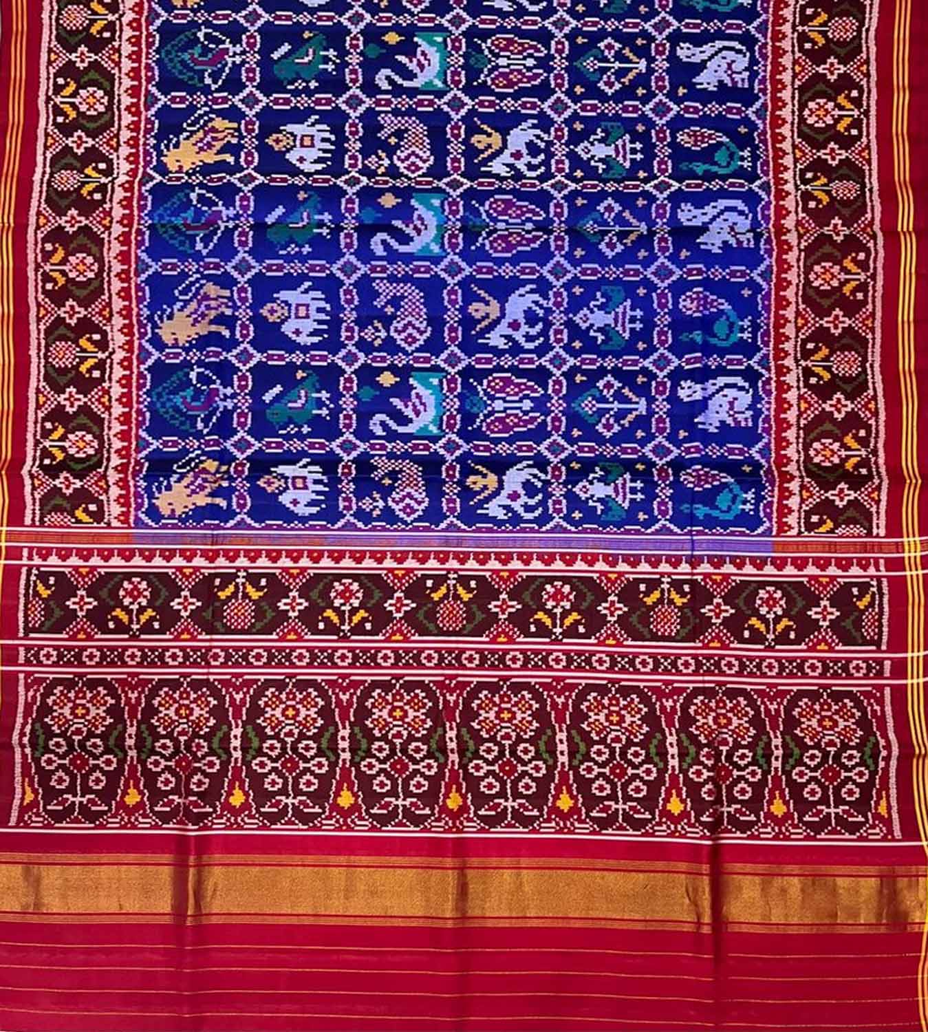 Blue Semi Patan Patola Handloom Pure Silk Saree - Luxurion World