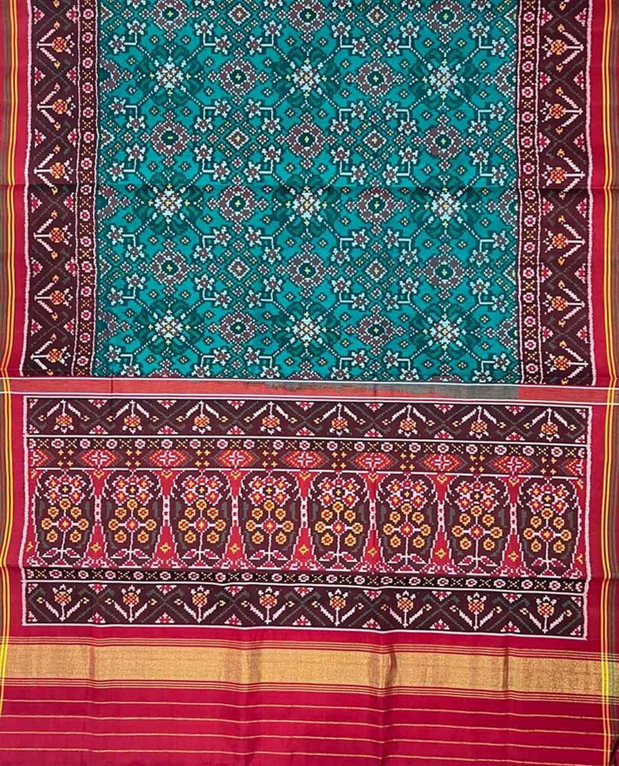 Green Semi Patan Patola Handloom Pure Silk Saree - Luxurion World