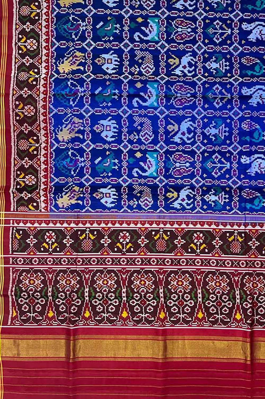 Blue Semi Patan Patola Handloom Pure Silk Saree - Luxurion World