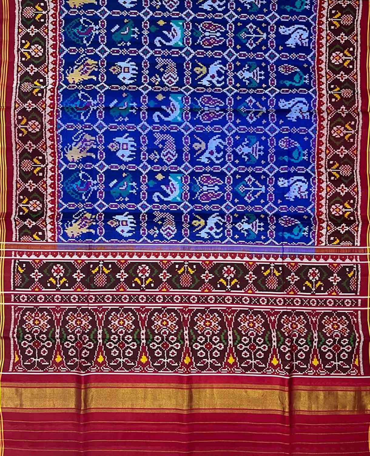 Blue Semi Patan Patola Handloom Pure Silk Saree - Luxurion World