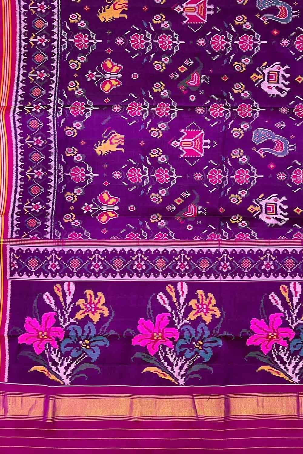 Purple Semi Patan Patola Handloom Pure Silk Saree - Luxurion World