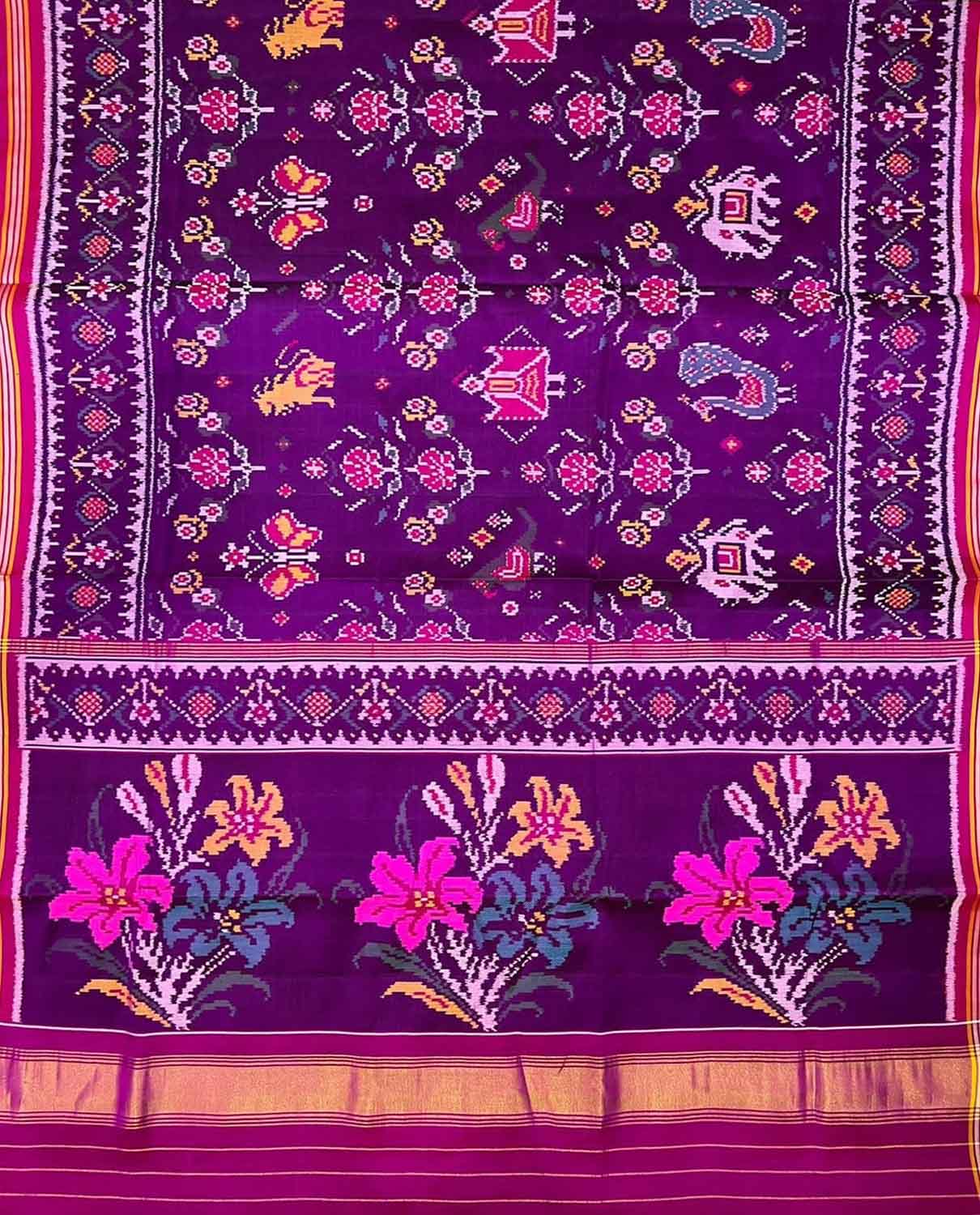 Purple Semi Patan Patola Handloom Pure Silk Saree - Luxurion World