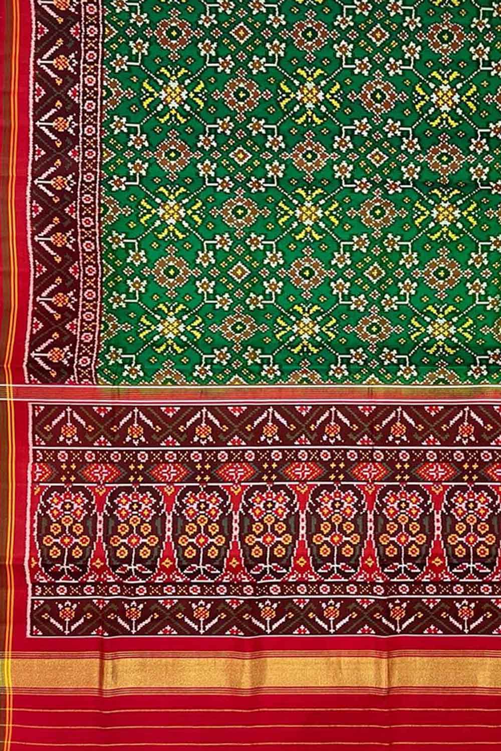 Green Semi Patan Patola Handloom Pure Silk Saree - Luxurion World