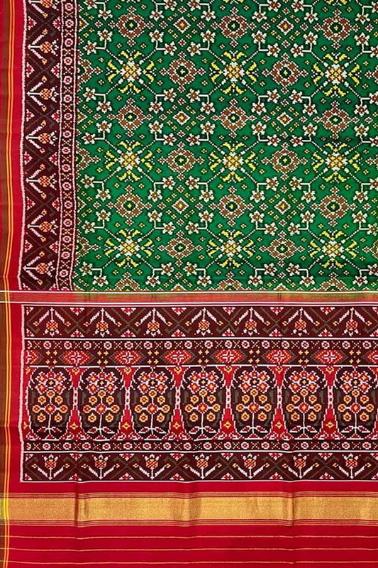 Green Semi Patan Patola Handloom Pure Silk Saree - Luxurion World